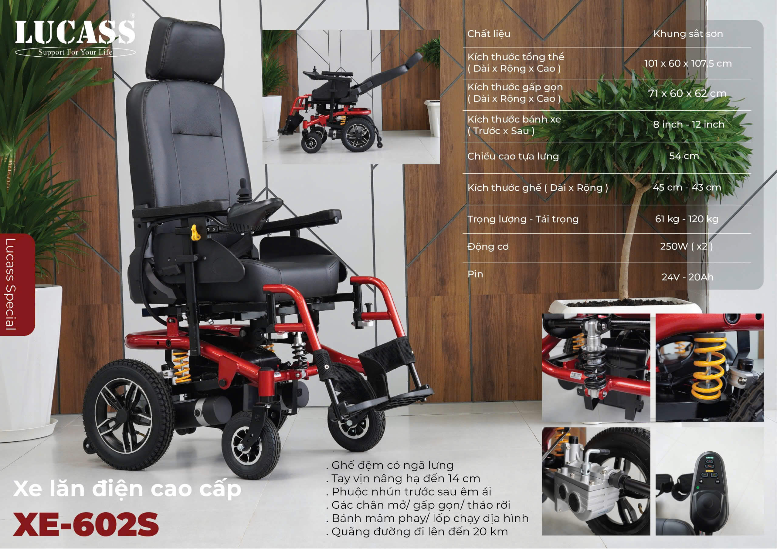 Thông số xe lăn điện cao cấp Lucass XE-602S