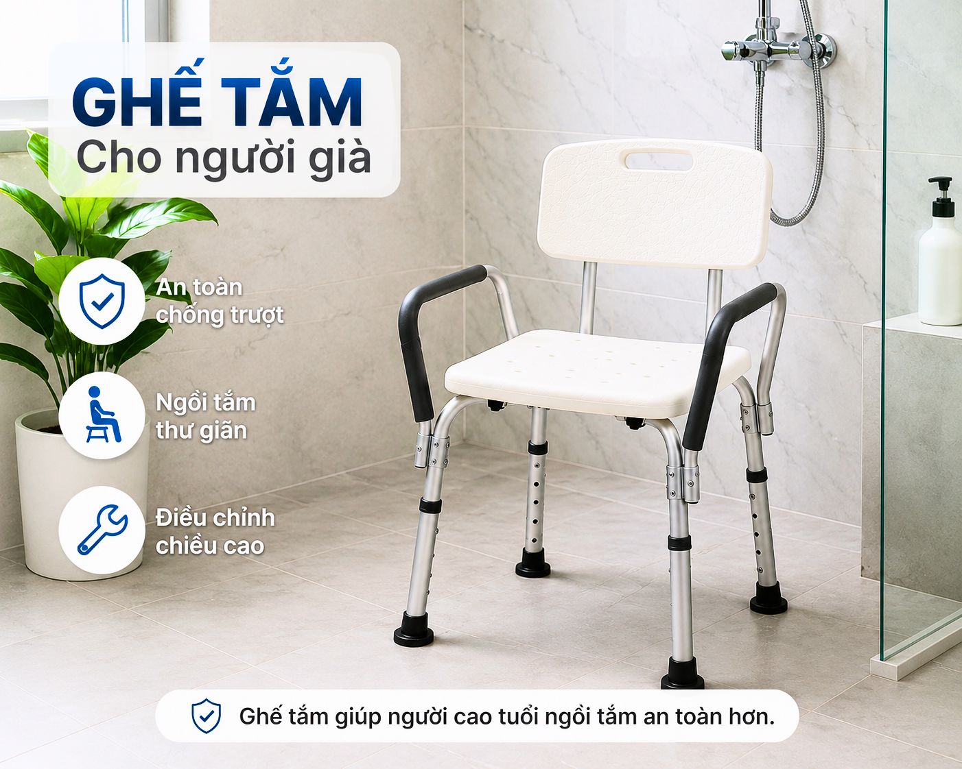 Ghế tắm cho người già chống té ngã