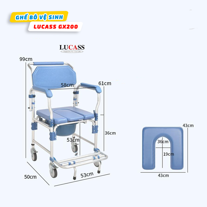 Kích thước ghế bô vệ sinh Lucass GX-200