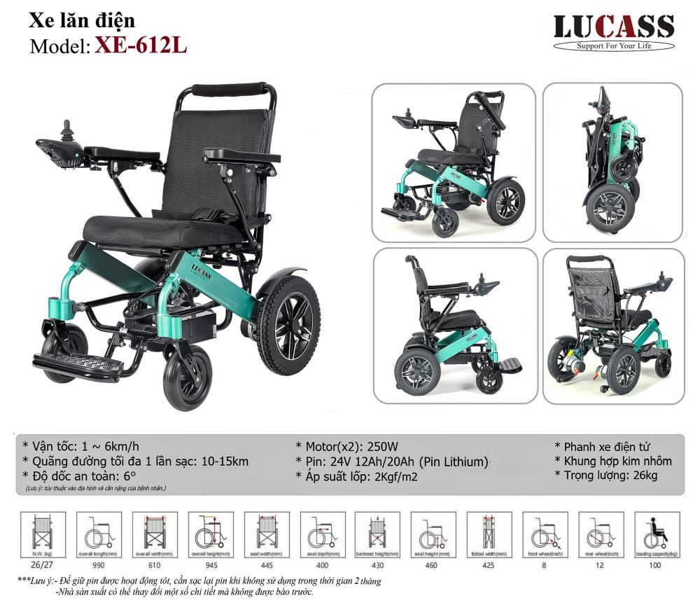 Xe lăn điện Lucass XE-612L