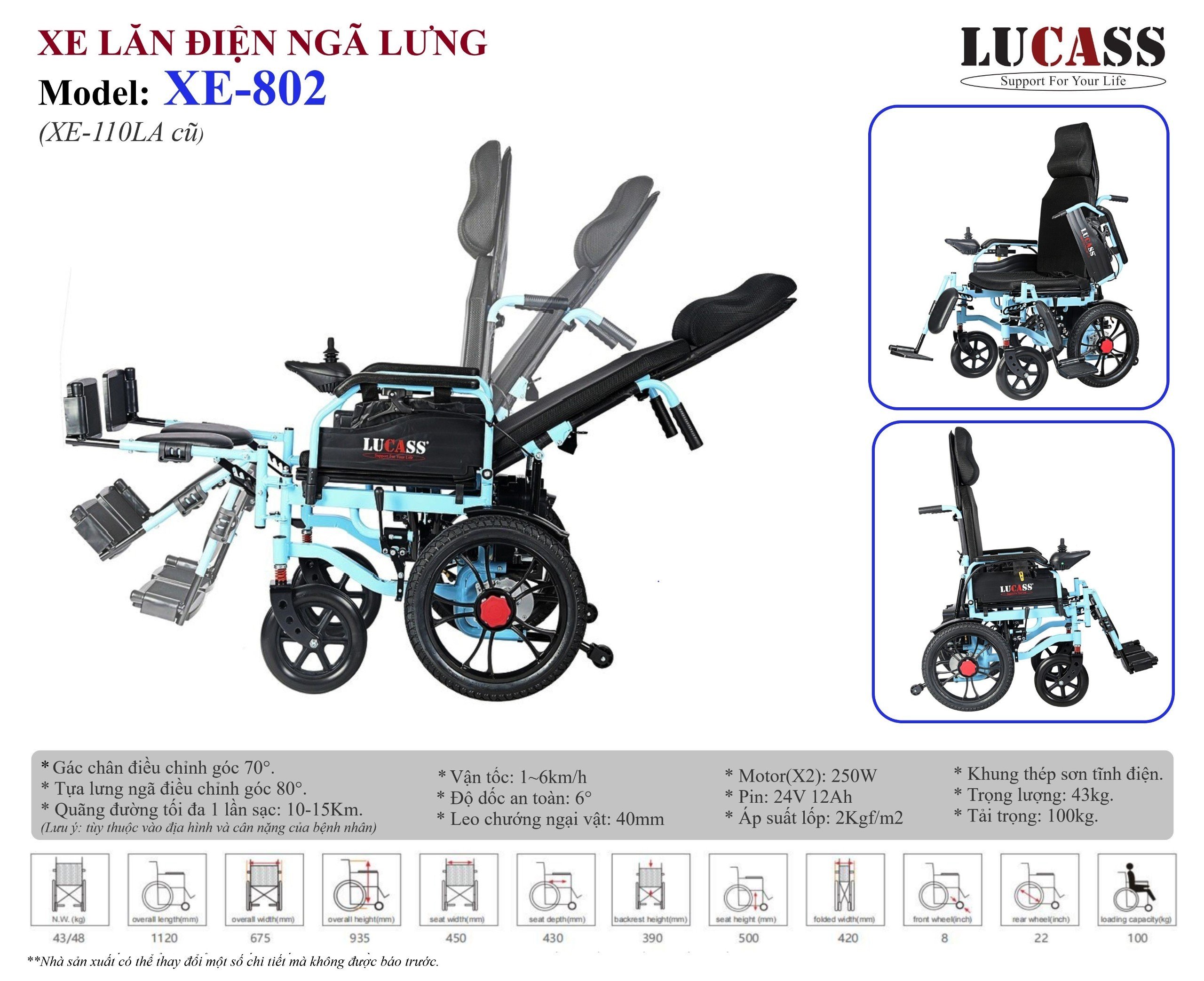 Xe lăn điện ngã nằm tự động Lucass XE-802